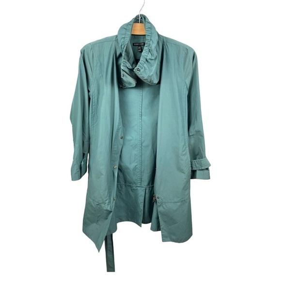 EILEEN Fisher Teal Lightweight Scrunch Collar Coat Size XS - Picture 3 of 8